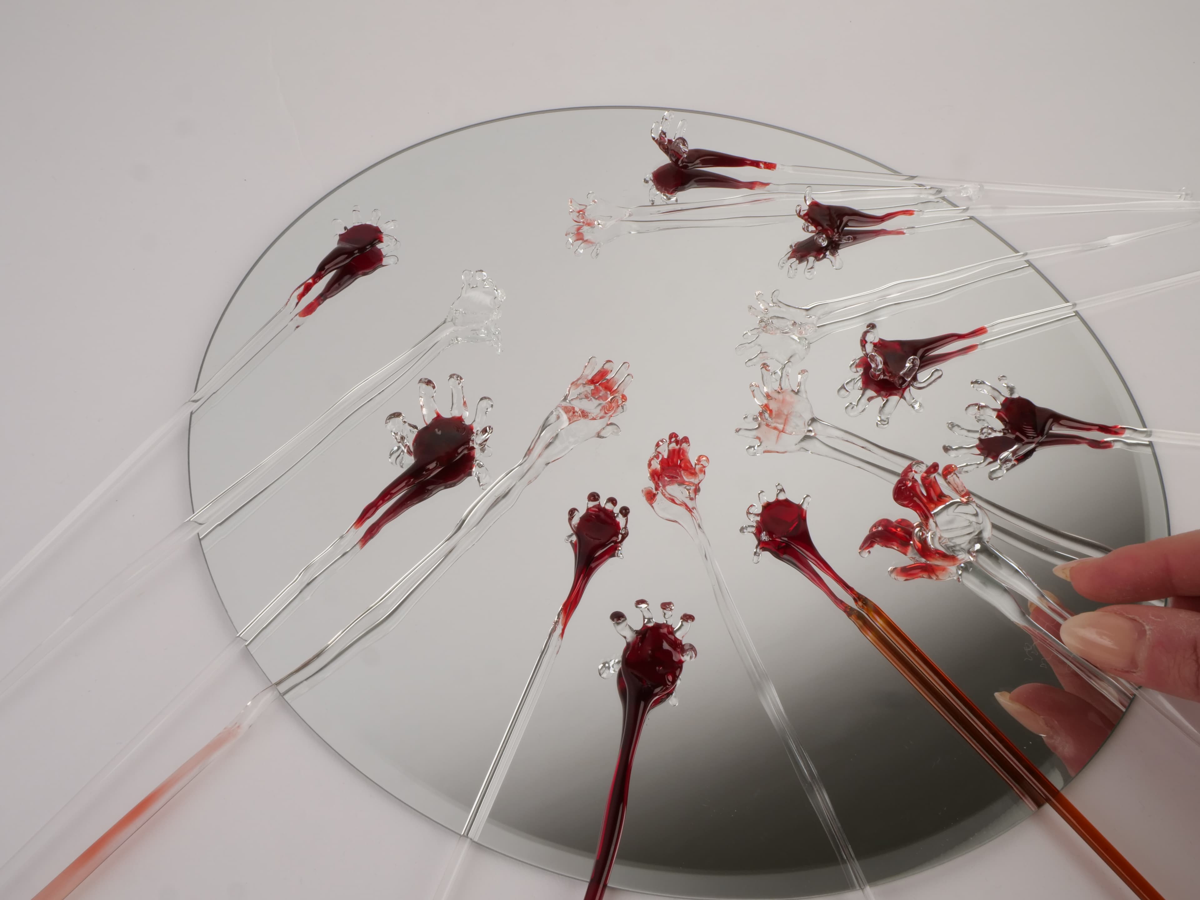 Glass hand sculptures in progress
